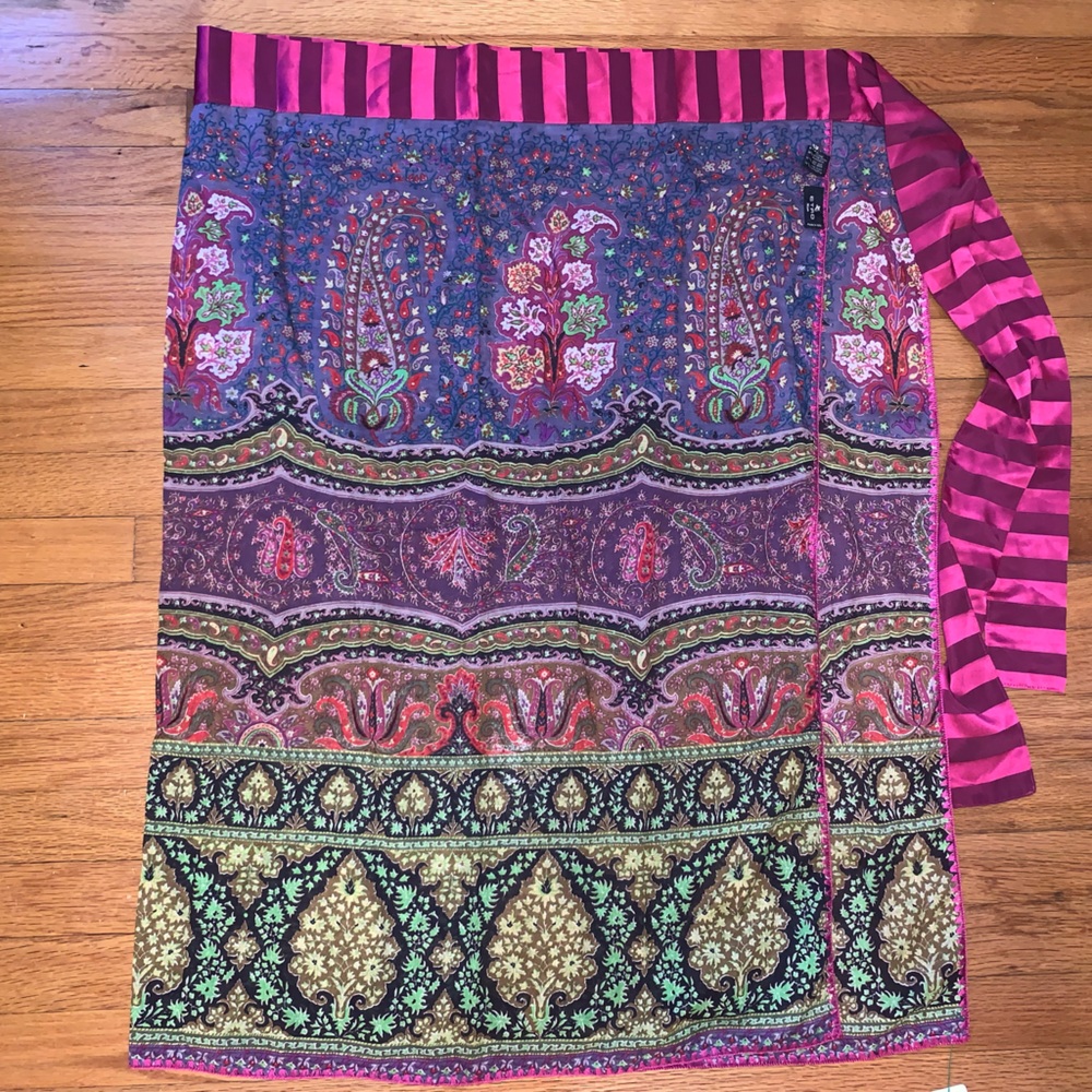 Etro Silk Linen Paisley Floral Wrap Skirt